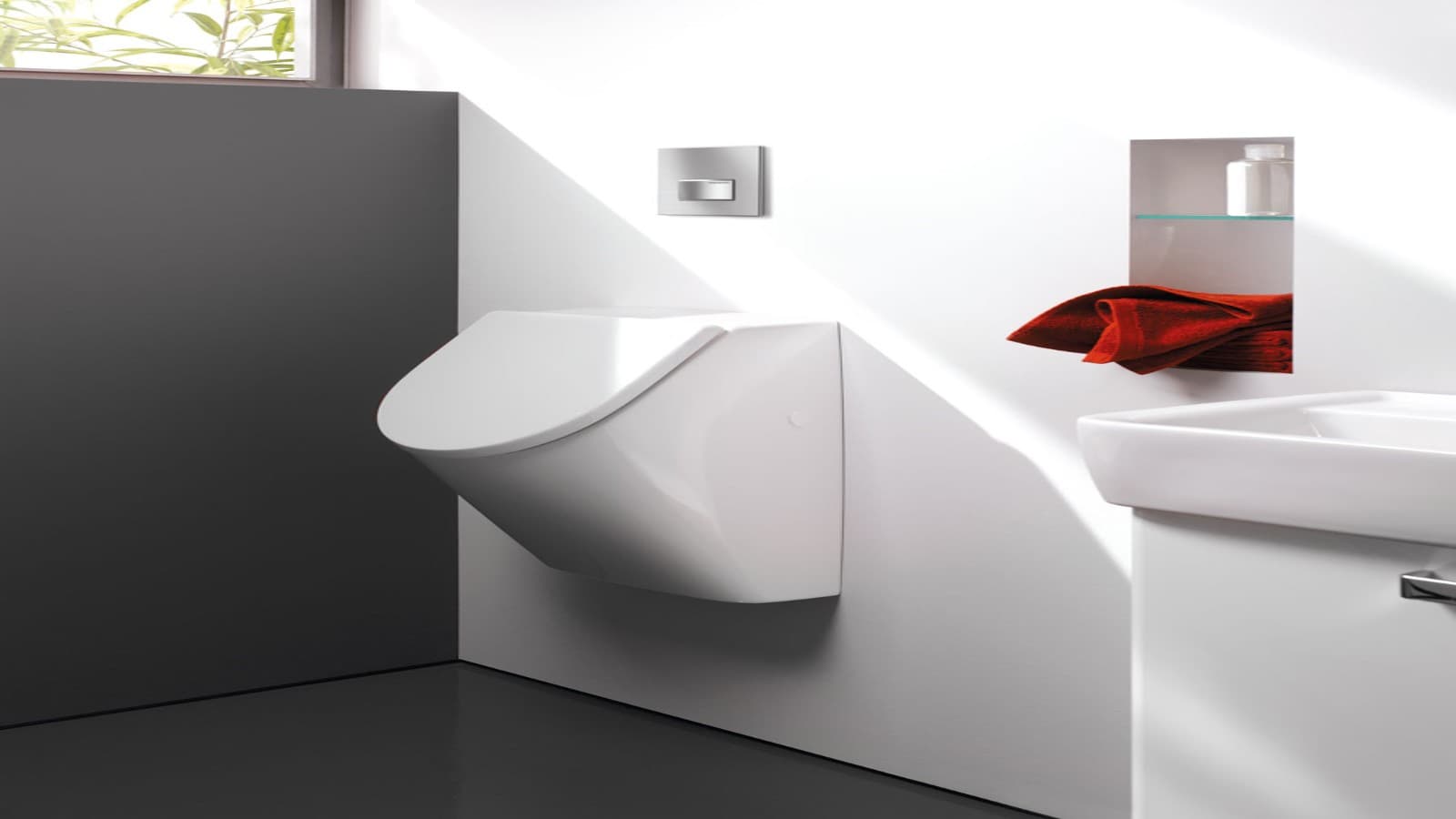 Geberit Type 50 urinal flush actuator in a bathroom Geberit Type 50 urinal flush actuator in a bathroom