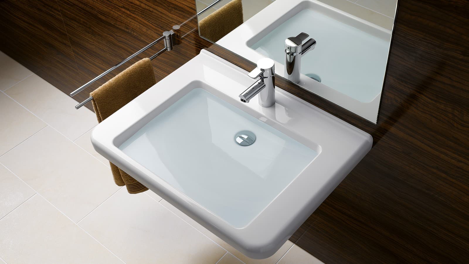 Accessible wall-hung sink with space-saving lavatory trap Accessible wall-hung sink with space-saving lavatory trap